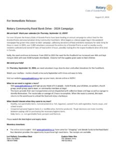 Rotary Community Food Drive 2024 Media Release