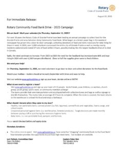 Rotary Community Food Bank Drive 2025 Media Release